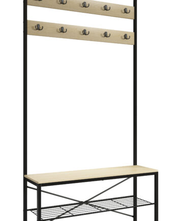 Vcm Nordic Taliro Garderobestativ     Hattehylde  10 Knager    Hylder  Siddeplads Natur Sort Metal