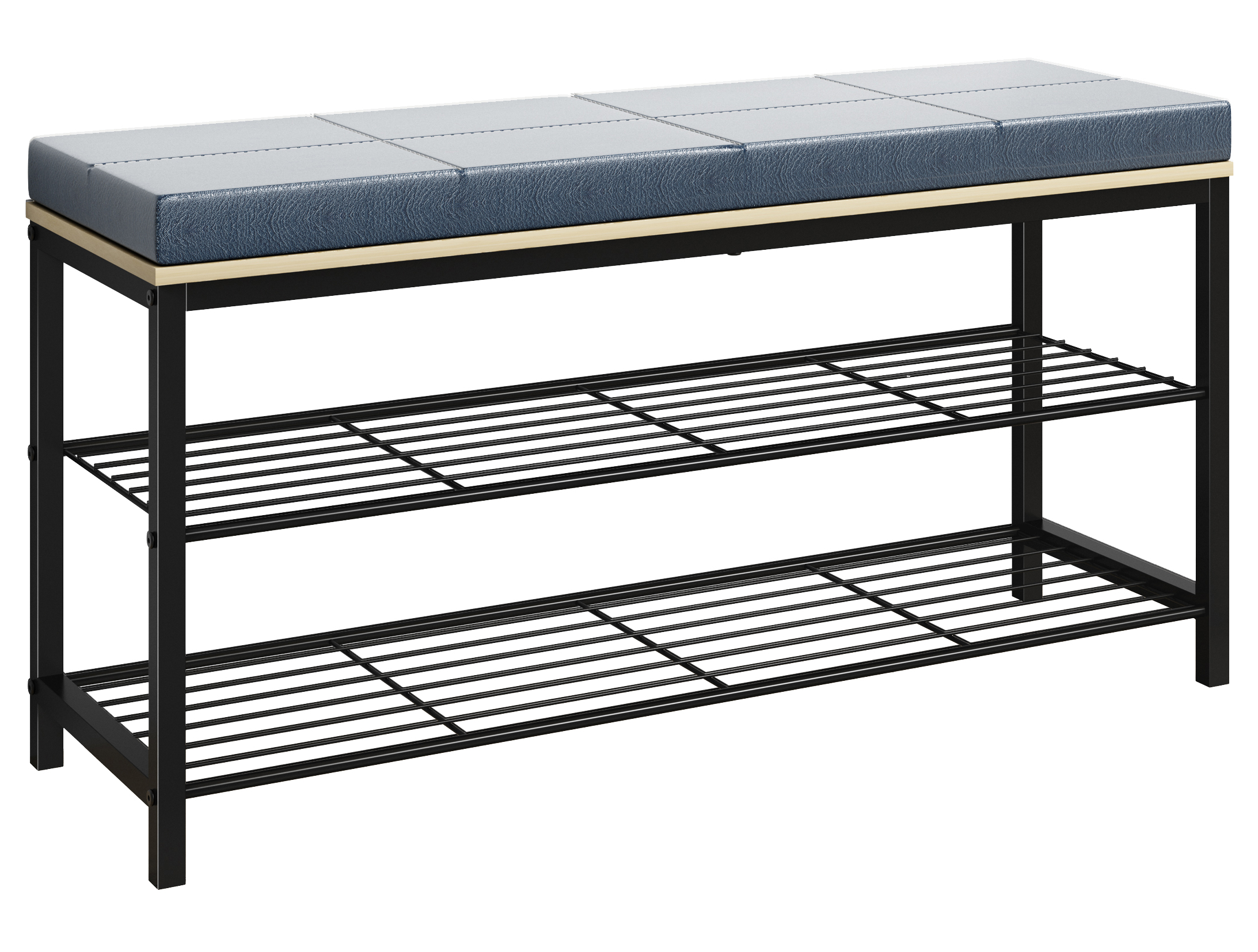 Vcm Nordic Taliro Skostativ Hylder Og Polstret Bænkesæde Natur Og Sort Metal 90x30