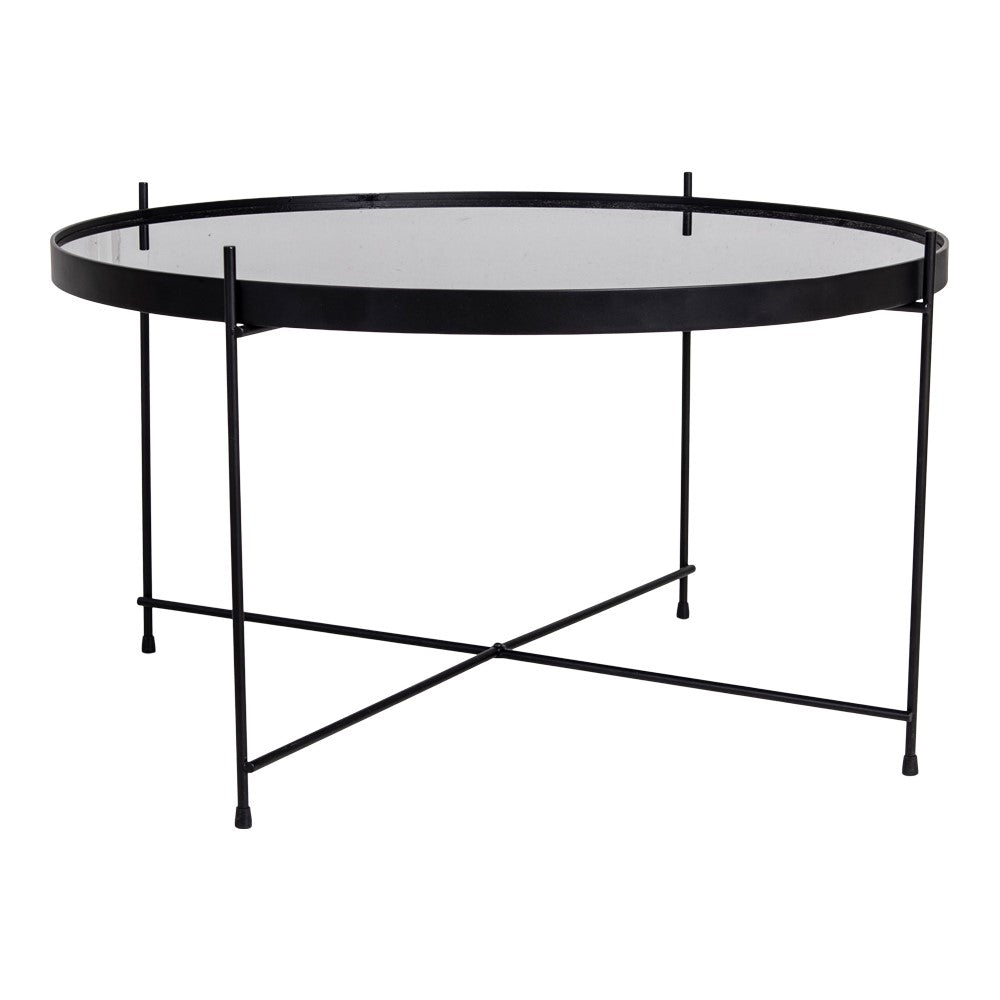 Venezia Sofabord Hjørnebord   Sort Stål Med Glas ø70xh40cm