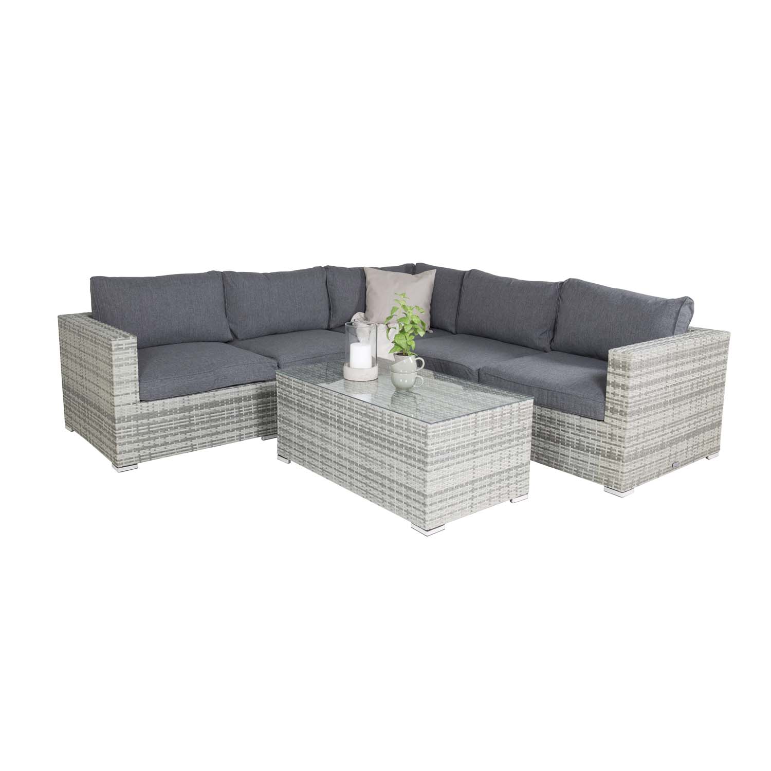Venture Design Amazon Modul Sofa Havesæt Grå Hynder Grå Rattan Og Aluminium