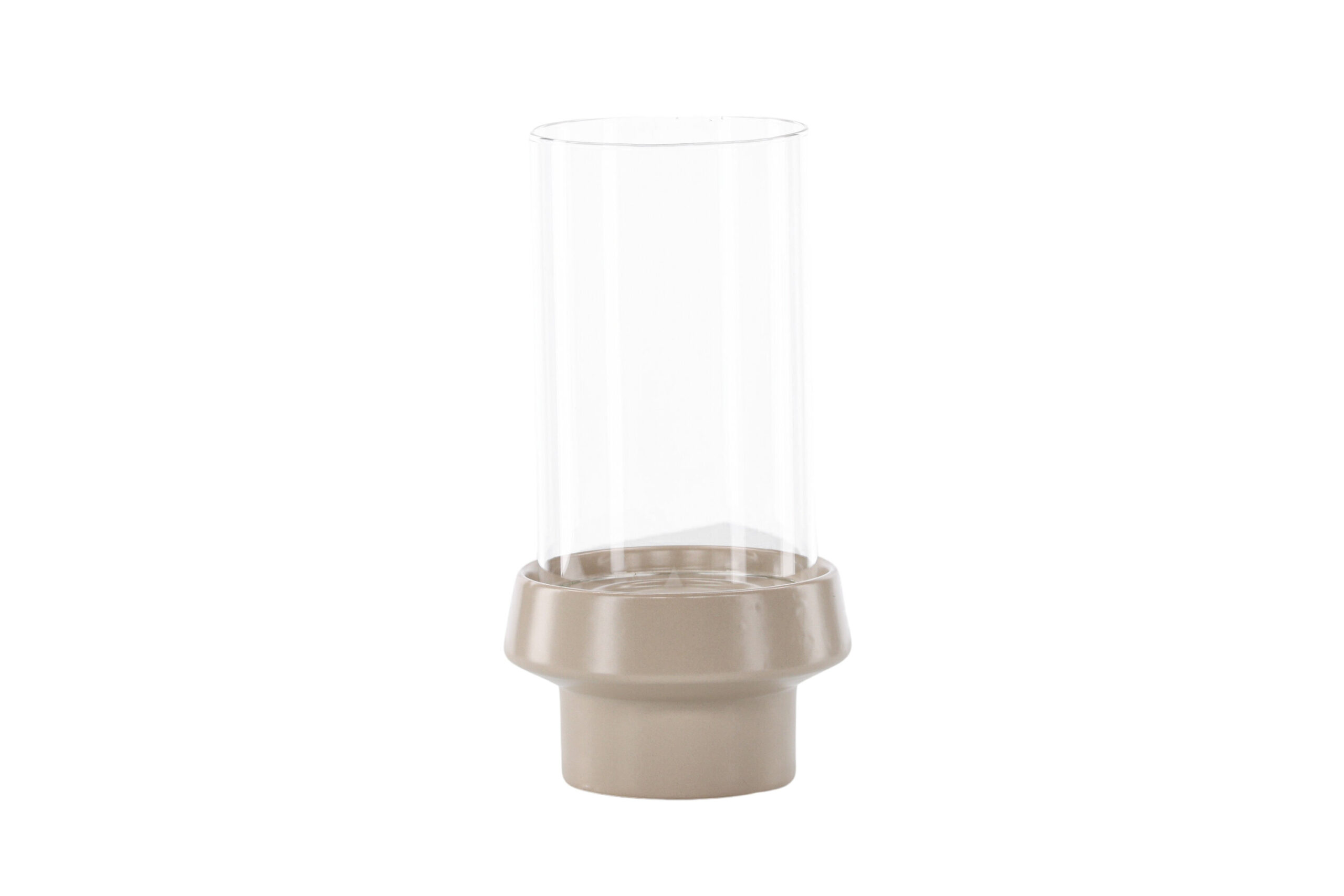 Venture Design Davida Lysestage Rund Klar Glas Og Beige Stentøj 15xh29
