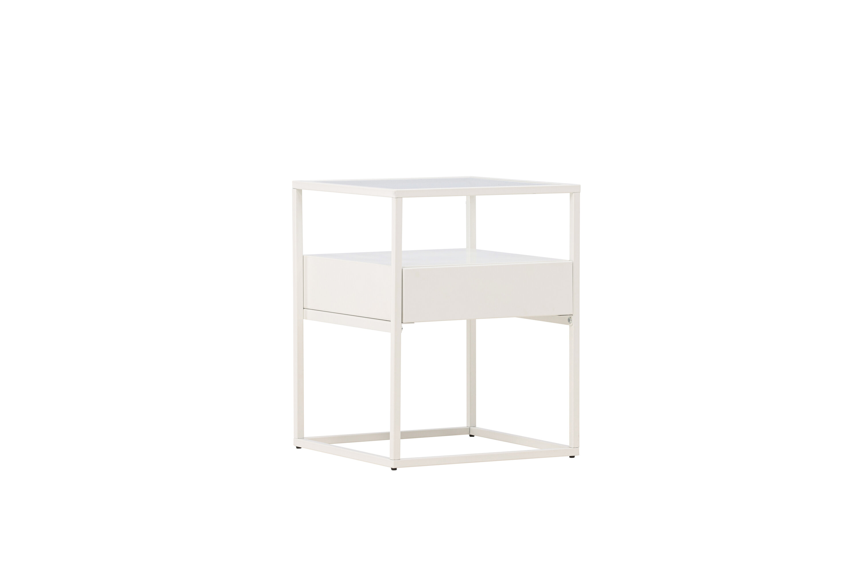 Venture Design Fortaleza Sidebord       Skuffe Glas Og Hvid Stål  40x40