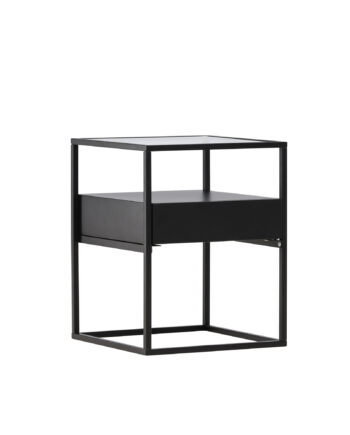 Venture Design Fortaleza Sidebord       Skuffe Glas Og Sort Stål  40x40