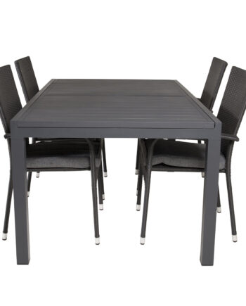 Venture Design Havesæt     Marbella Bord     Udtræk Og   Anna Stole Sort Aintwood Alu Rattan