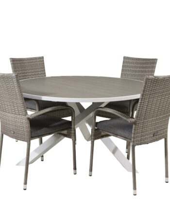 Venture Design Havesæt    Parma Bord  ø140  Og   Anna Stole    Armlæn Hvid Alu Grå Rattan Aintwood