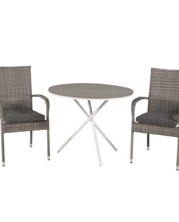 Venture Design Havesæt    Parma Bord    90  Og   Anna Stole    Armlæn Hvid Alu Grå Rattan Aintwood