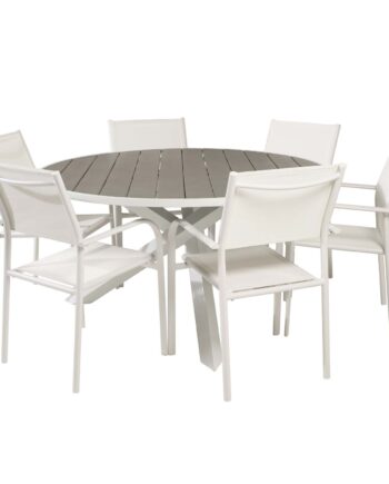 Venture Design Havesæt    Parma Bord    140  Og   Santorini Stole    Armlæn Hvid Alu Textilene