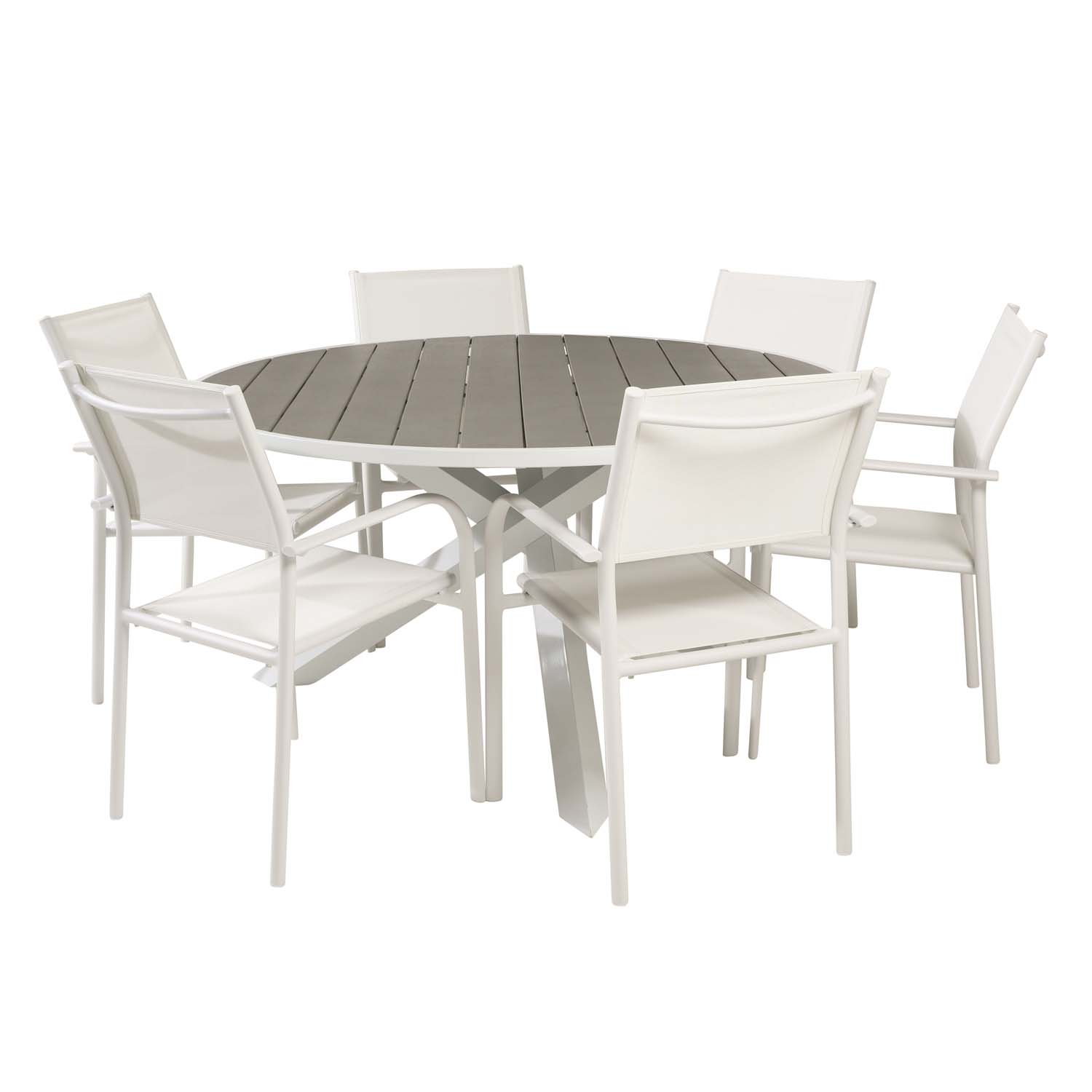 Venture Design Havesæt Parma Bord 140 Og Santorini Stole Armlæn Hvid Alu Textilene