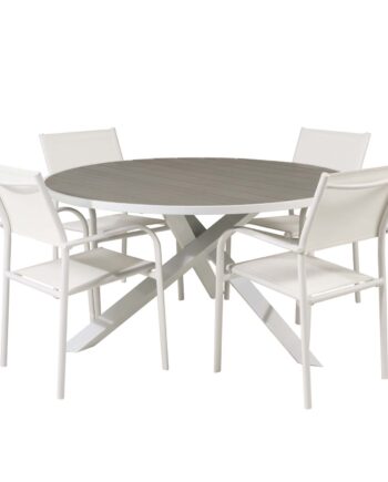 Venture Design Havesæt    Parma Bord    140  Og   Santorini Stole    Armlæn Hvid Alu Textilene