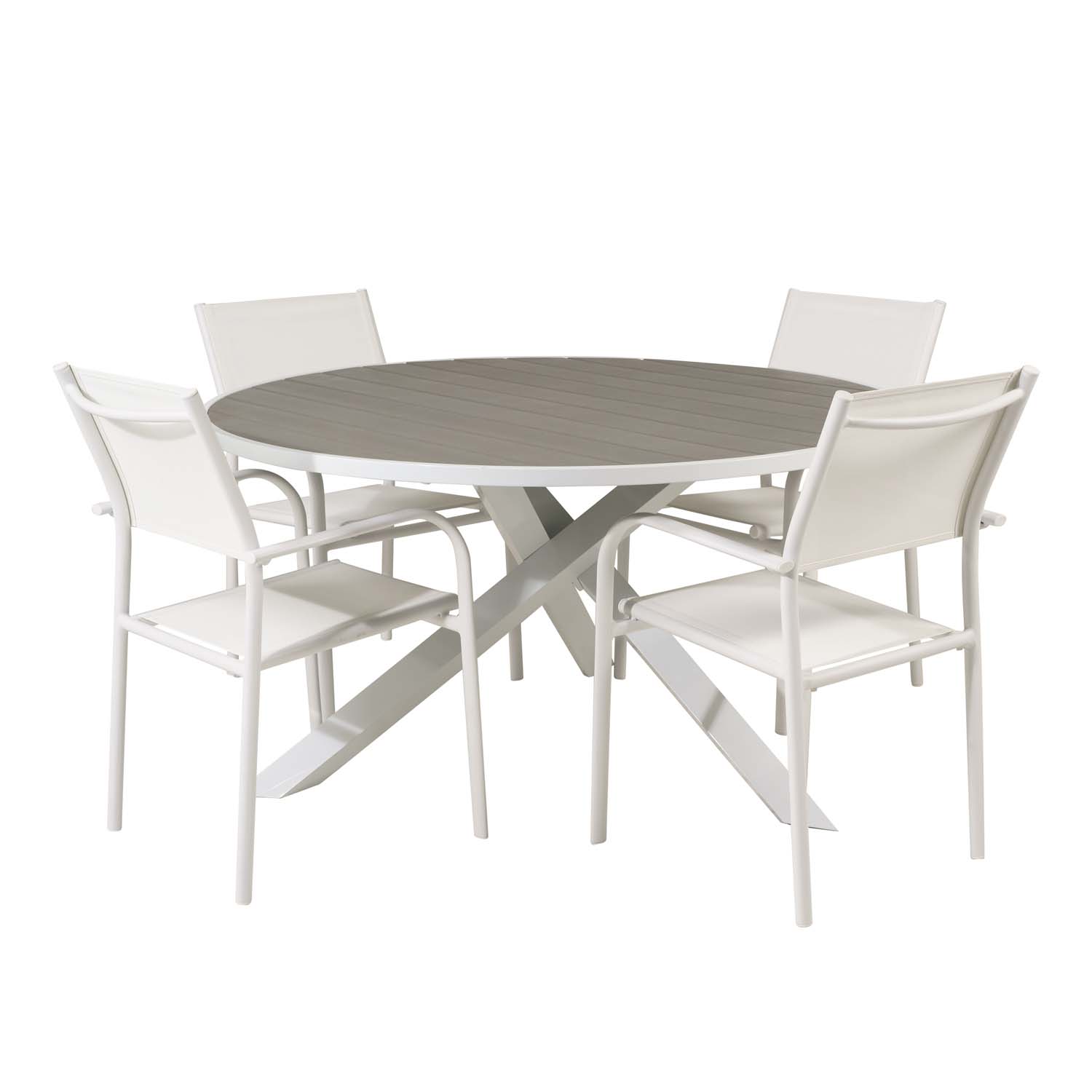 Venture Design Havesæt Parma Bord 140 Og Santorini Stole Armlæn Hvid Alu Textilene