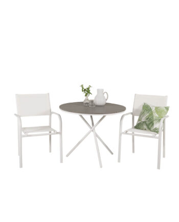 Venture Design Havesæt    Parma Cafébord    90  Og   Santorini Stole    Armlæn Hvid Alu Textilene