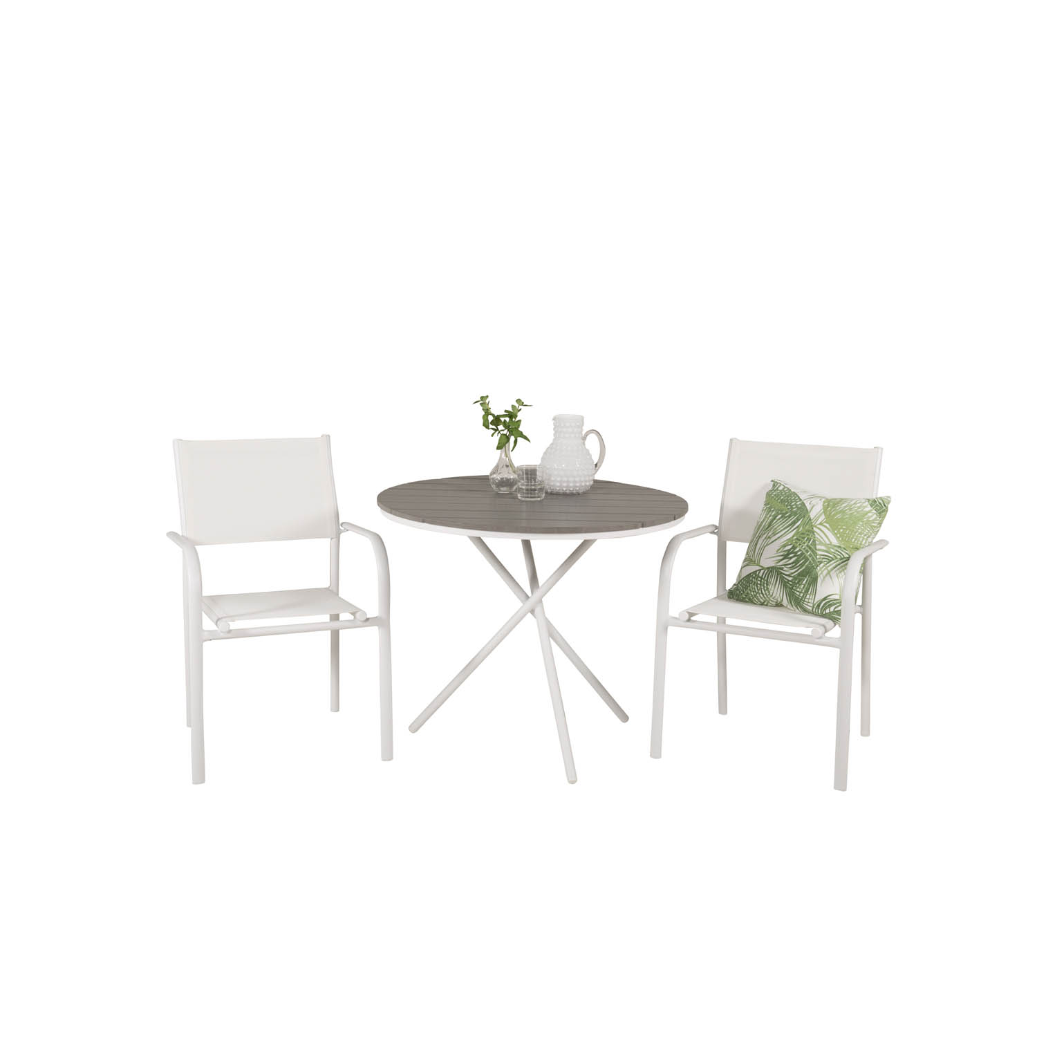 Venture Design Havesæt Parma Cafébord 90 Og Santorini Stole Armlæn Hvid Alu Textilene