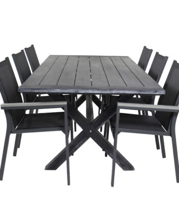 Venture Design Havesæt    Rives Bord  200x100  Og   Parma Stole     Armlæn Sort Akacie Alu