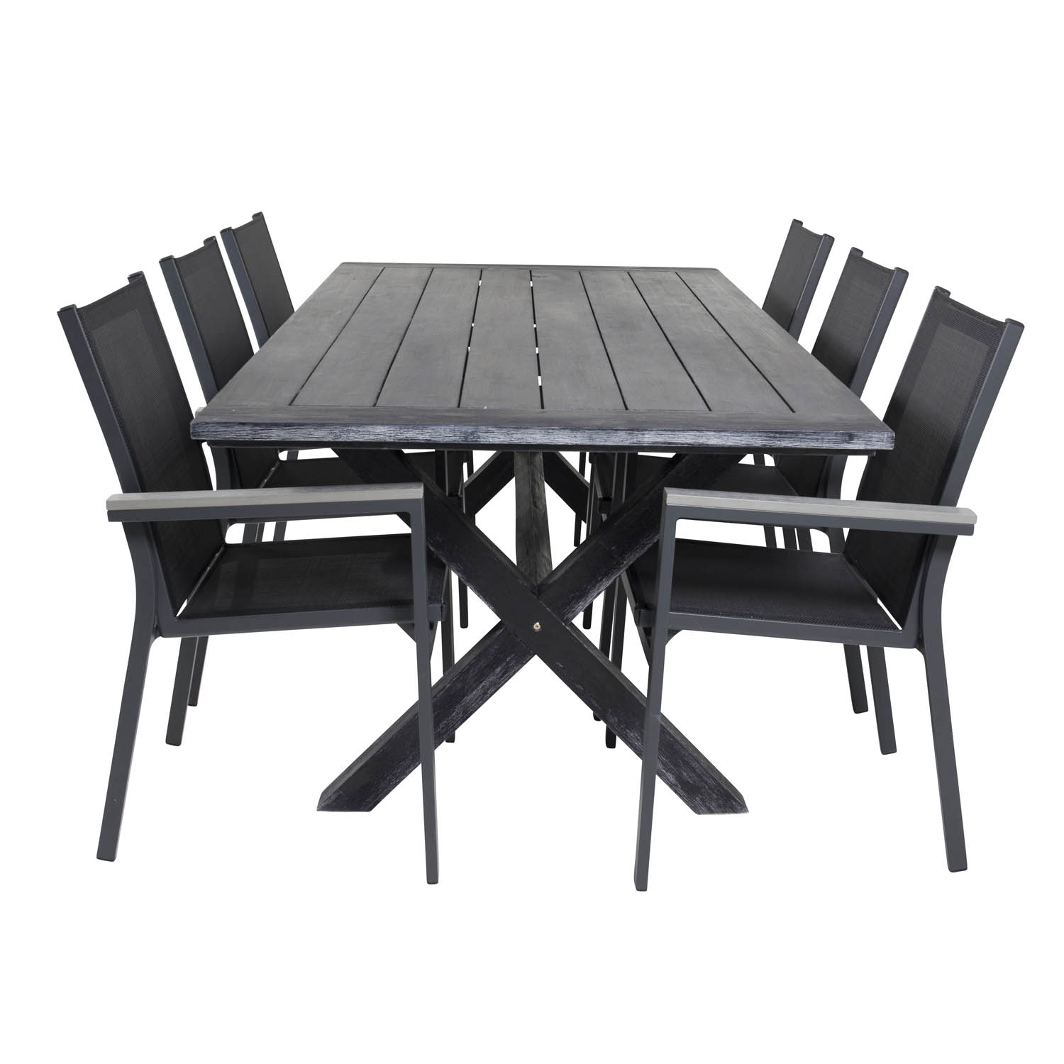 Venture Design Havesæt Rives Bord 200x100 Og Parma Stole Armlæn Sort Akacie Alu