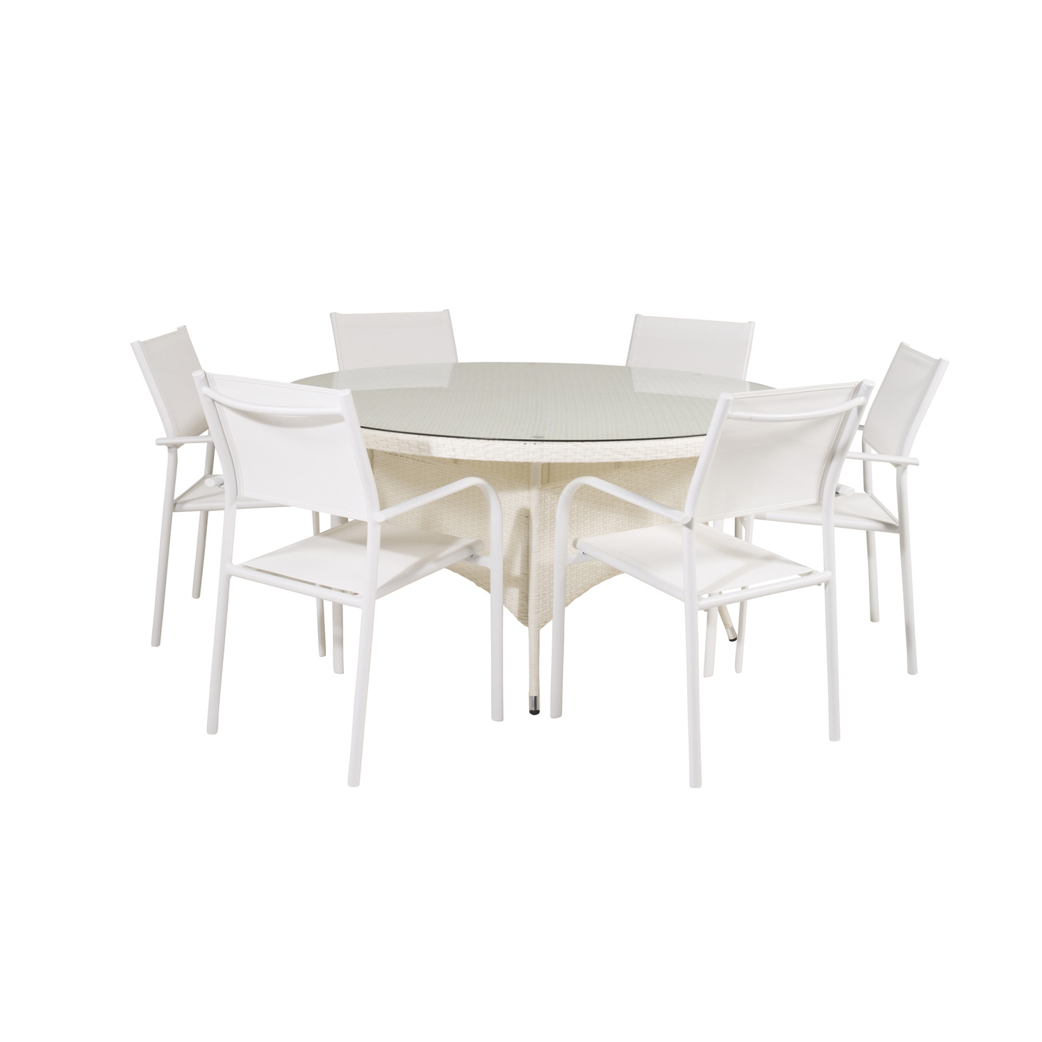 Venture Design Havesæt Volta Bord ø150 Og Santorini Stole Armlæn Hvid Alu Rattan Textile