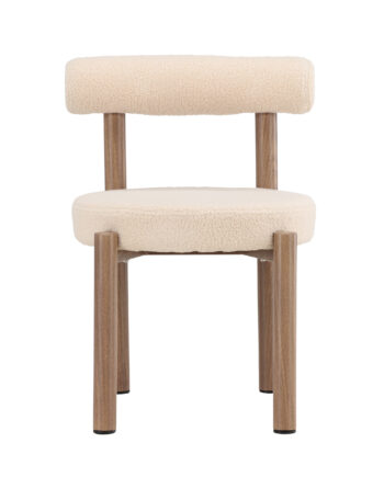 Venture Design Tillo Spisebordsstol Hvid Bouclé Stof Og Stål Med Brun Woodlook 3d Papir