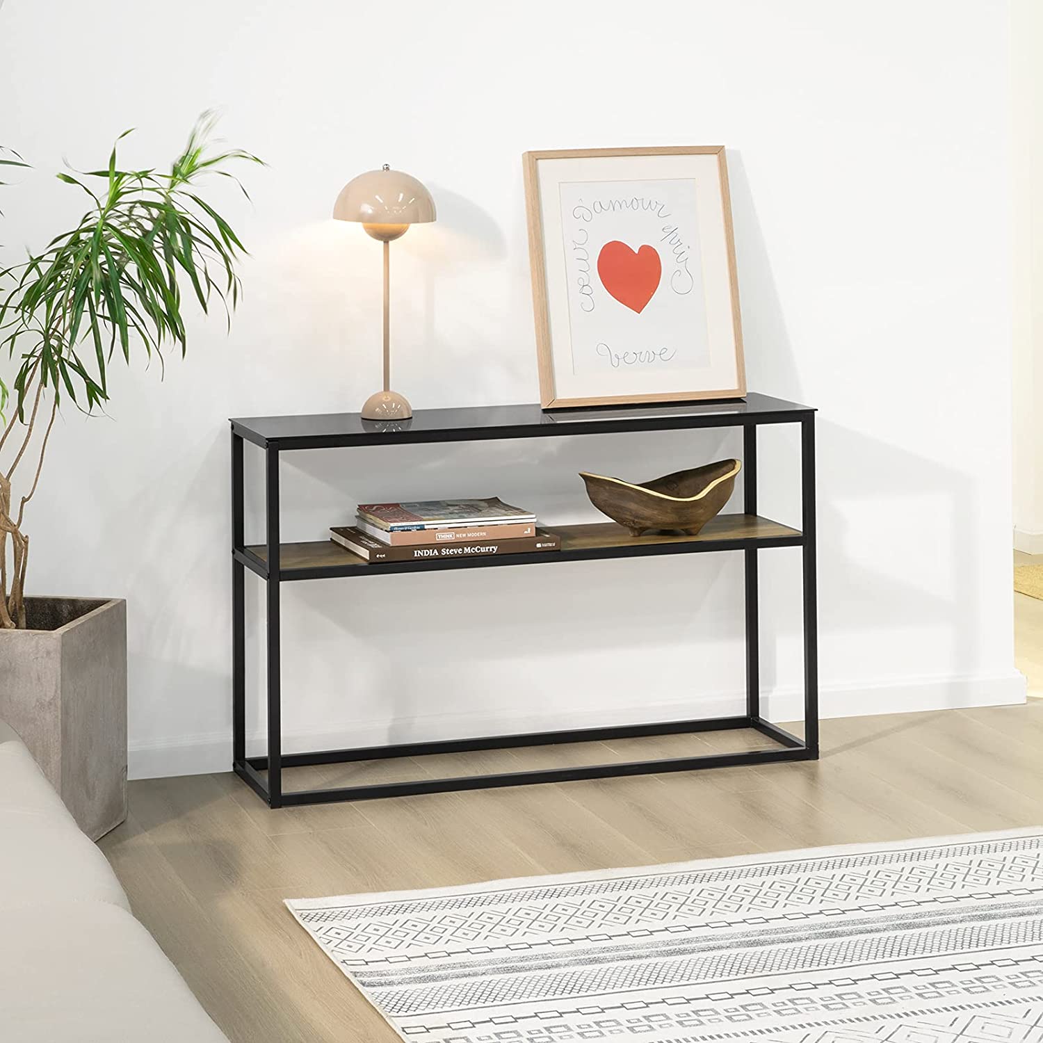 Vintage Konsolbord   Industrielt Look  Metal  110   70   30 Cm  Sort Og Brun
