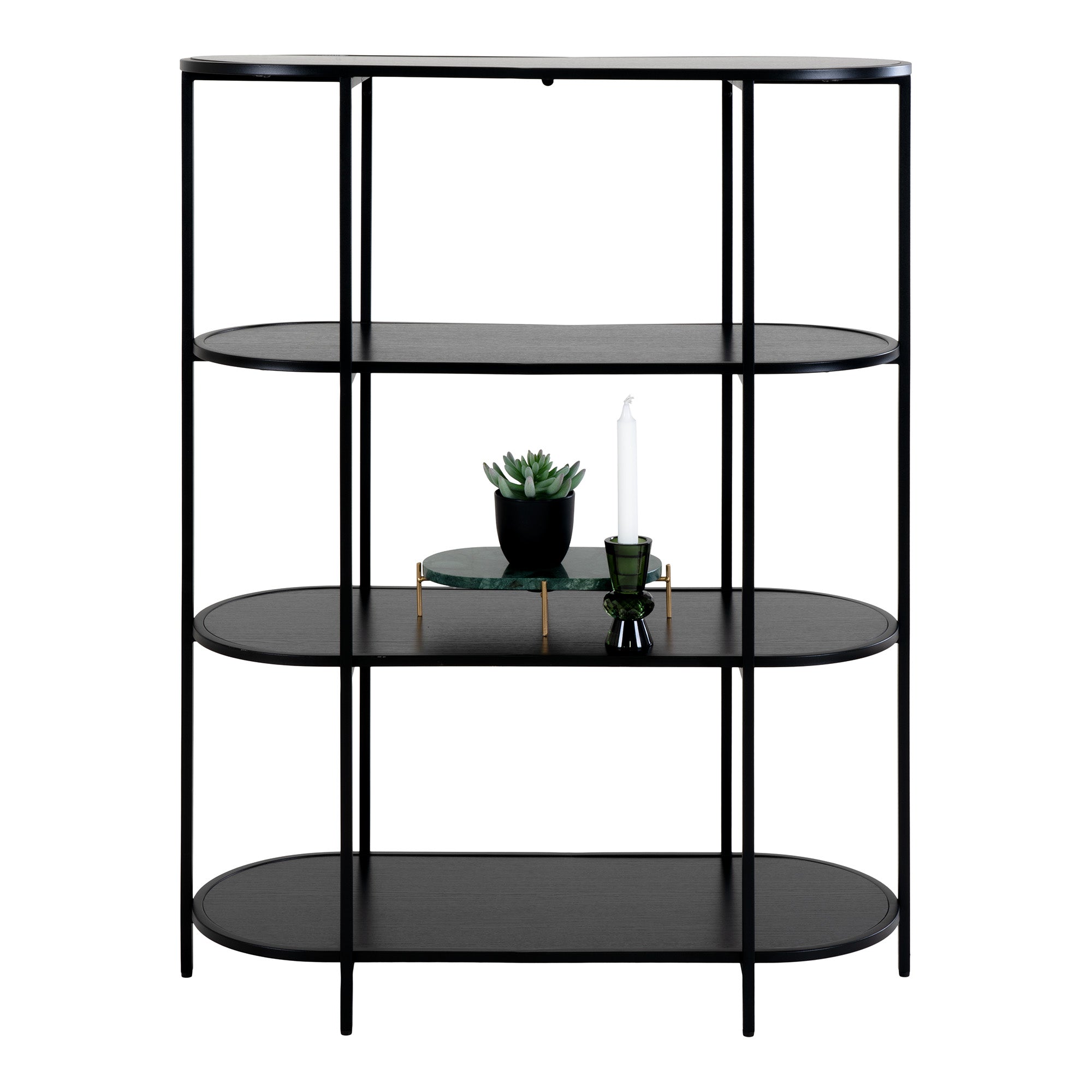 Vita Reol Oval Reol Med   Hylder  Sort Med Sorte Ben  85x36x111 Cm