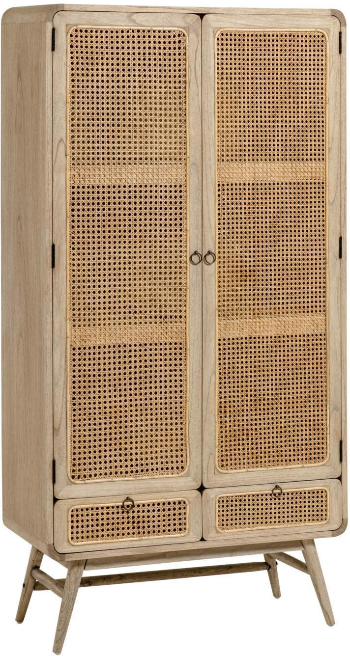 Vitrineskab Kave Home Nalu Natur   Massiv Minditræ   Håndflettet Rattan  H175xb40xl90 Cm