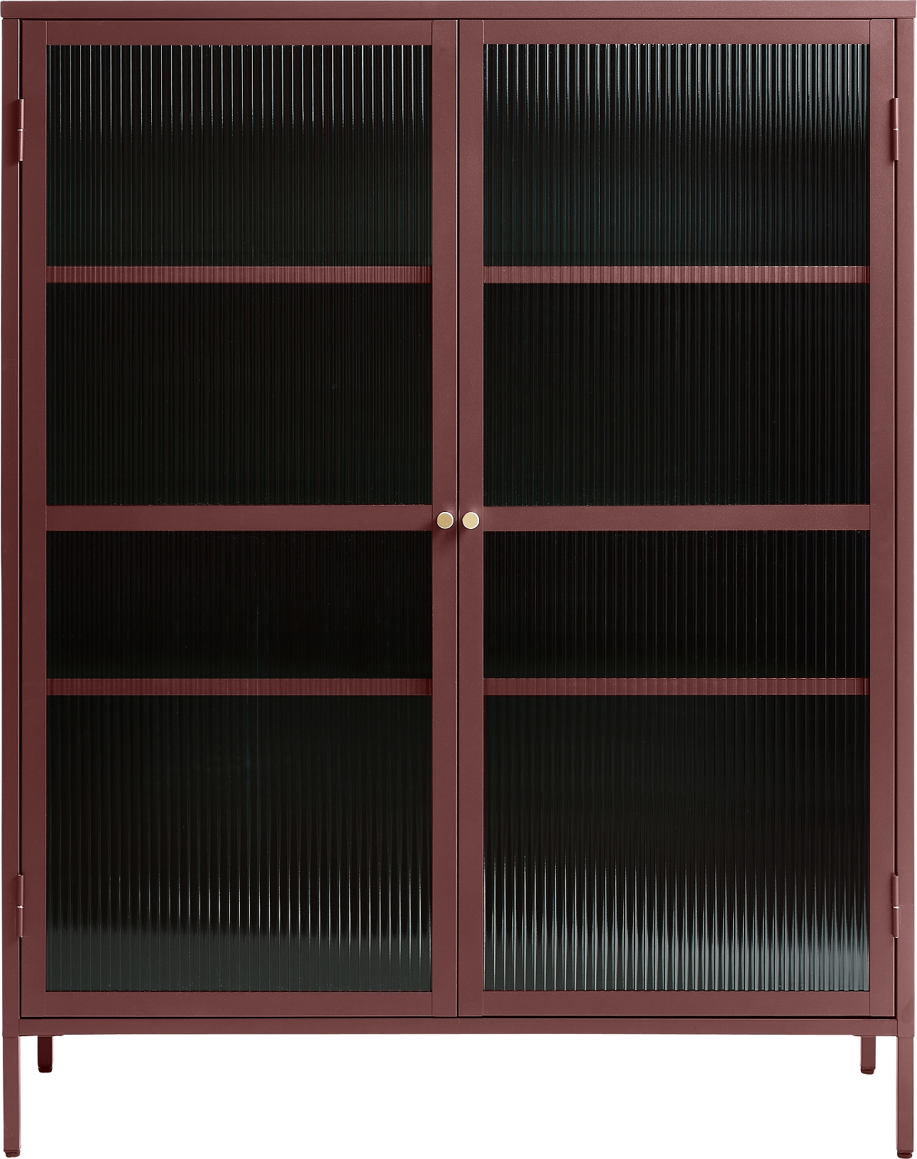 Vitrineskab Nordique Design Bronco Vinrød H140ã B111ã D40 Cm Justérbare Hylder  Ridsede Glasdøre Og Guldhåndtag