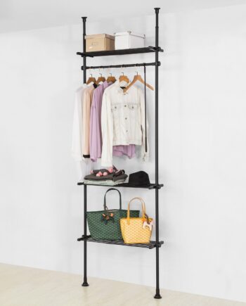 Walk-in Closet Modular Garderobe Med Teleskopstænger  Sort