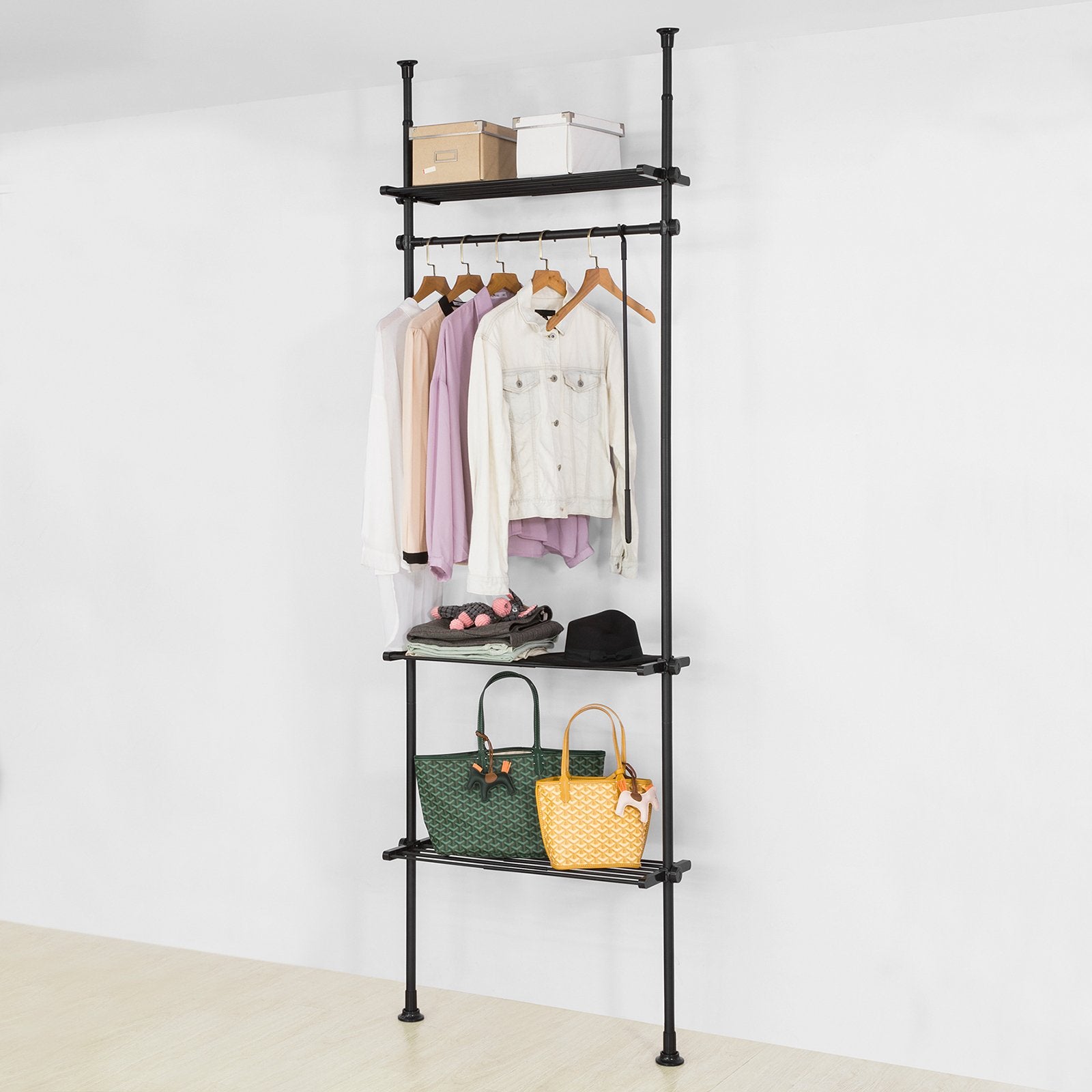 Walk-in Closet Modular Garderobe Med Teleskopstænger  Sort