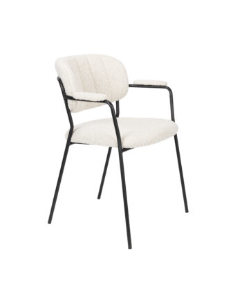 White Label Living Jolien Spisebordsstol     Armlæn Hvid Bouclé Og Sort Stål