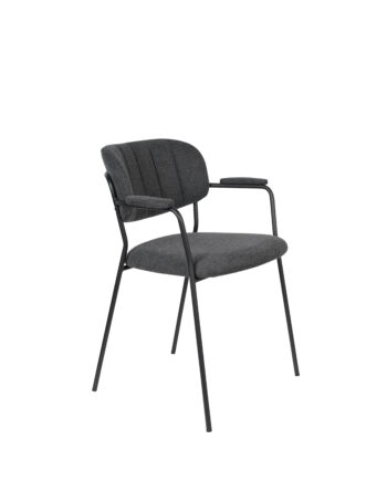 White Label Living Jolien Spisebordsstol     Armlæn Mørkegrå Polyester Nylon Og Sort Stål