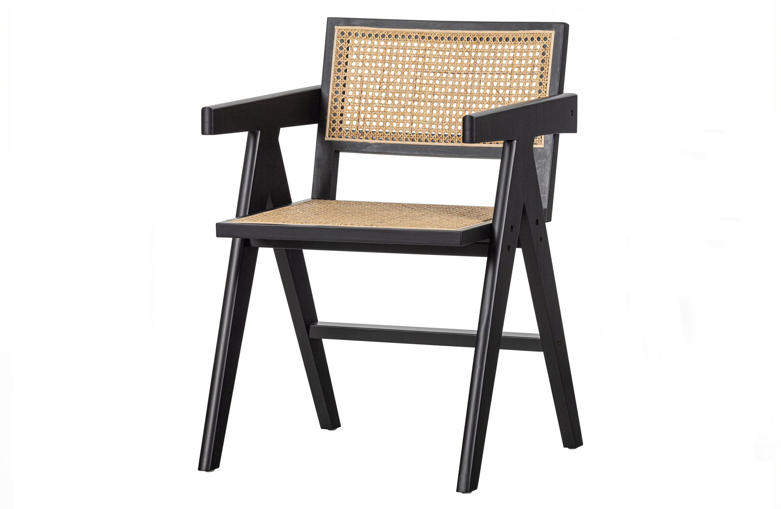 Woood Exclusive Gunn Spisebordsstol Armlæn Natur Rattan Og Sort Fyrretræ
