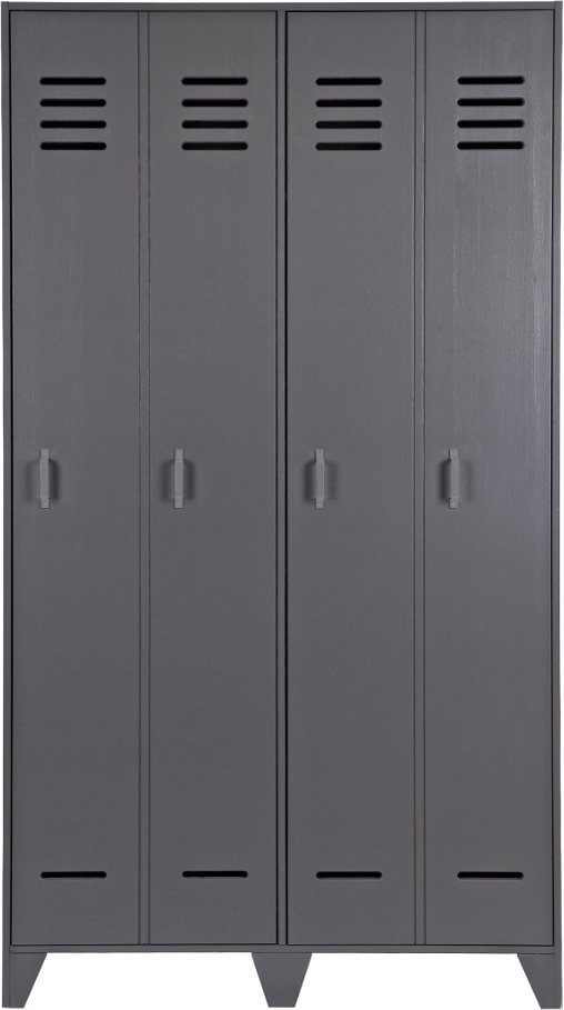 Woood Stijn Locker   Massivt Fyrretræ Grå Skab Med Skjulte Døre Og   Hylder 187x103x40 Cm