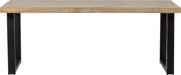 Woood Tablo Spisebord Plankebord   Mangotræ  Natur  Sildebensmønster  180x90 Cm  Sort  -ben