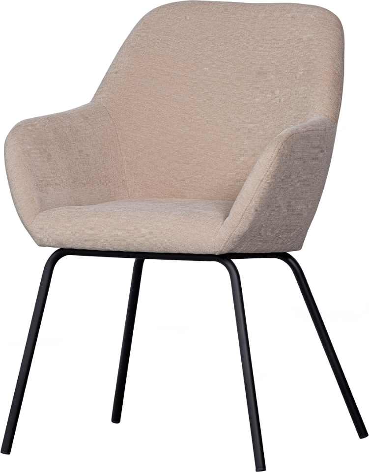 Woood Vos Spisebordsstol Med Armlæn   Sandfarvet Chenille Polyester  Bæredygtig