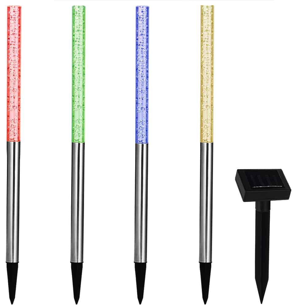 4x Led Solar Plug-in Lys Med Farveskifter Solar Lys Farverigt Rustfrit Stål