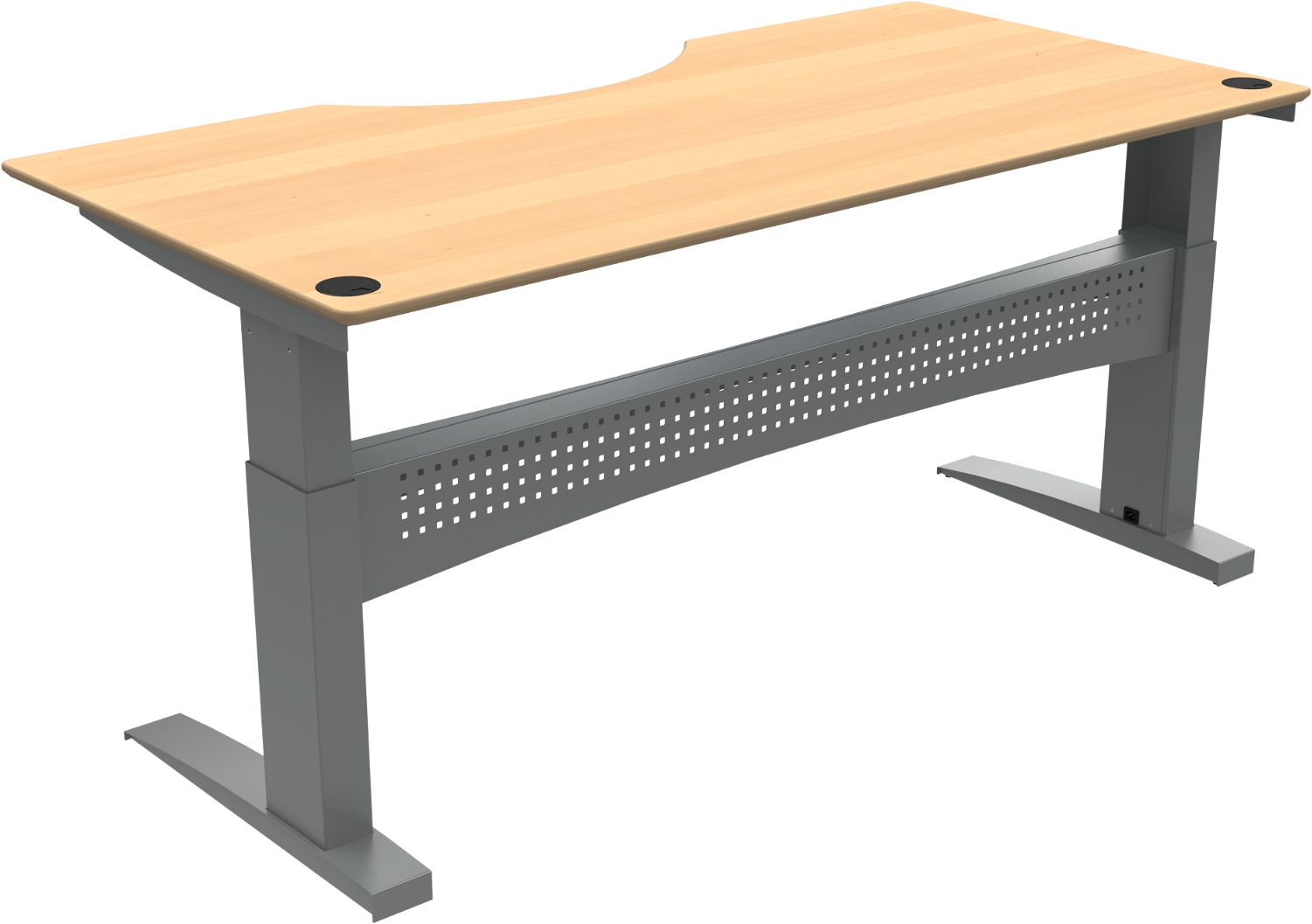 Zennord Flexdesk To-bens Hæve- Sænkebord Med Centerudskæring Justerbar 65 122 Cm Natur Sølv Bøg