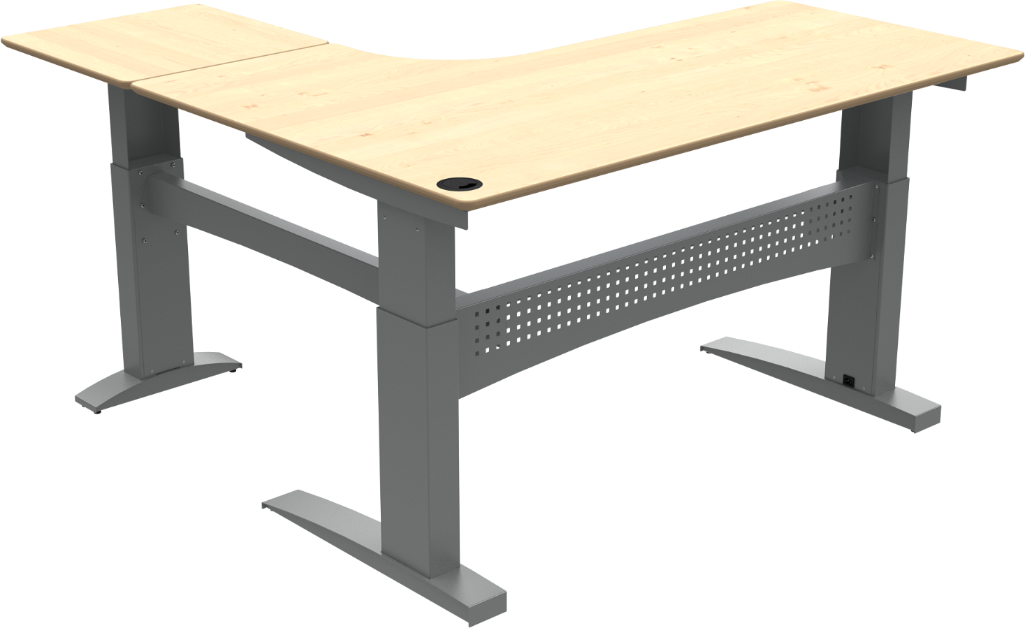 Zennord Flexdesk Tre-bens -formet Hæve- Sænkebord Naturfarvet Ahorn Og Sølv 180x180 Cm Højrevendt