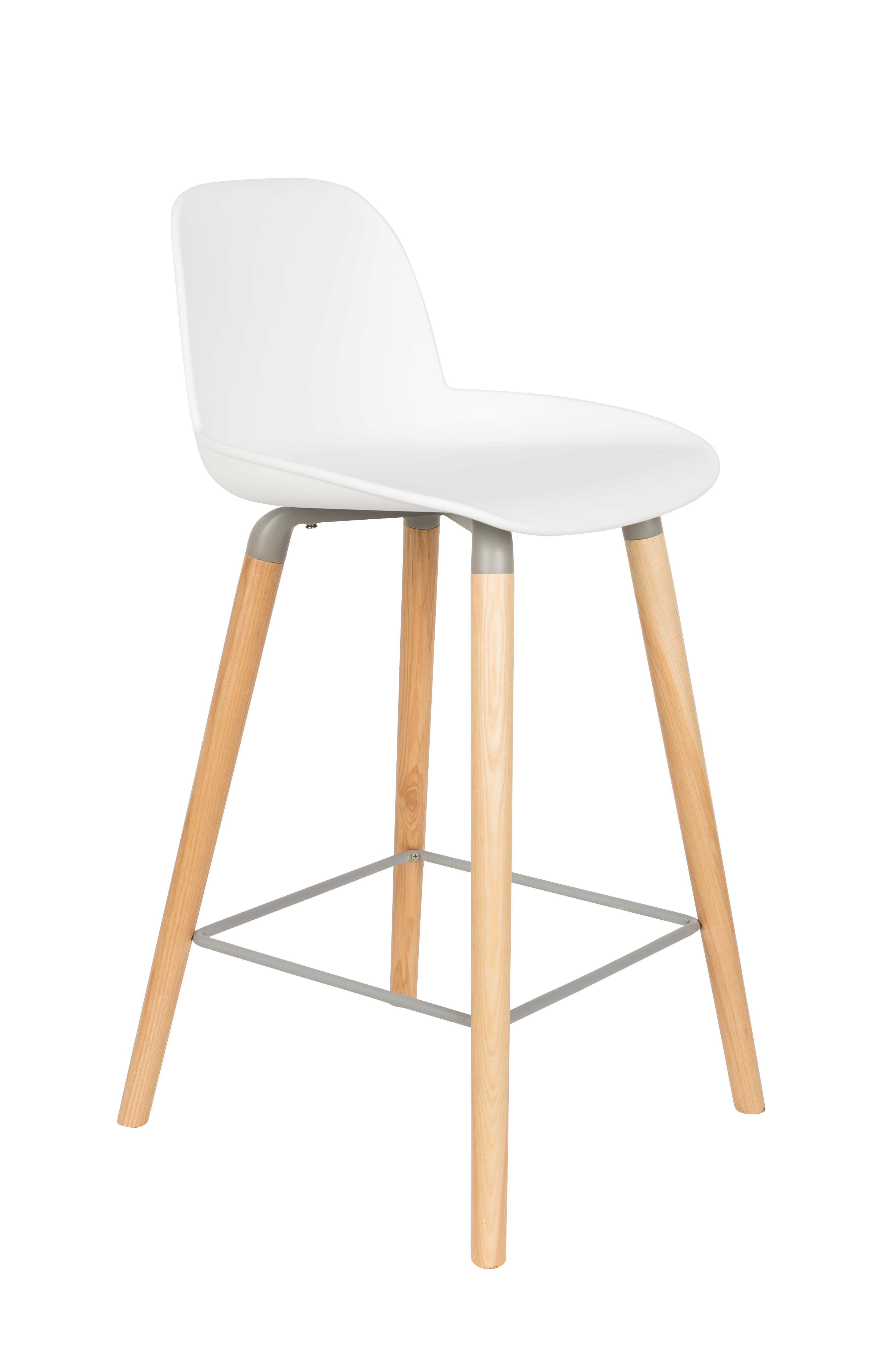 Zuiver Albert Kuip Barstol     Ryglæn Og Fodstøtte Hvid Polypropylen Natur Asketræ  65cm