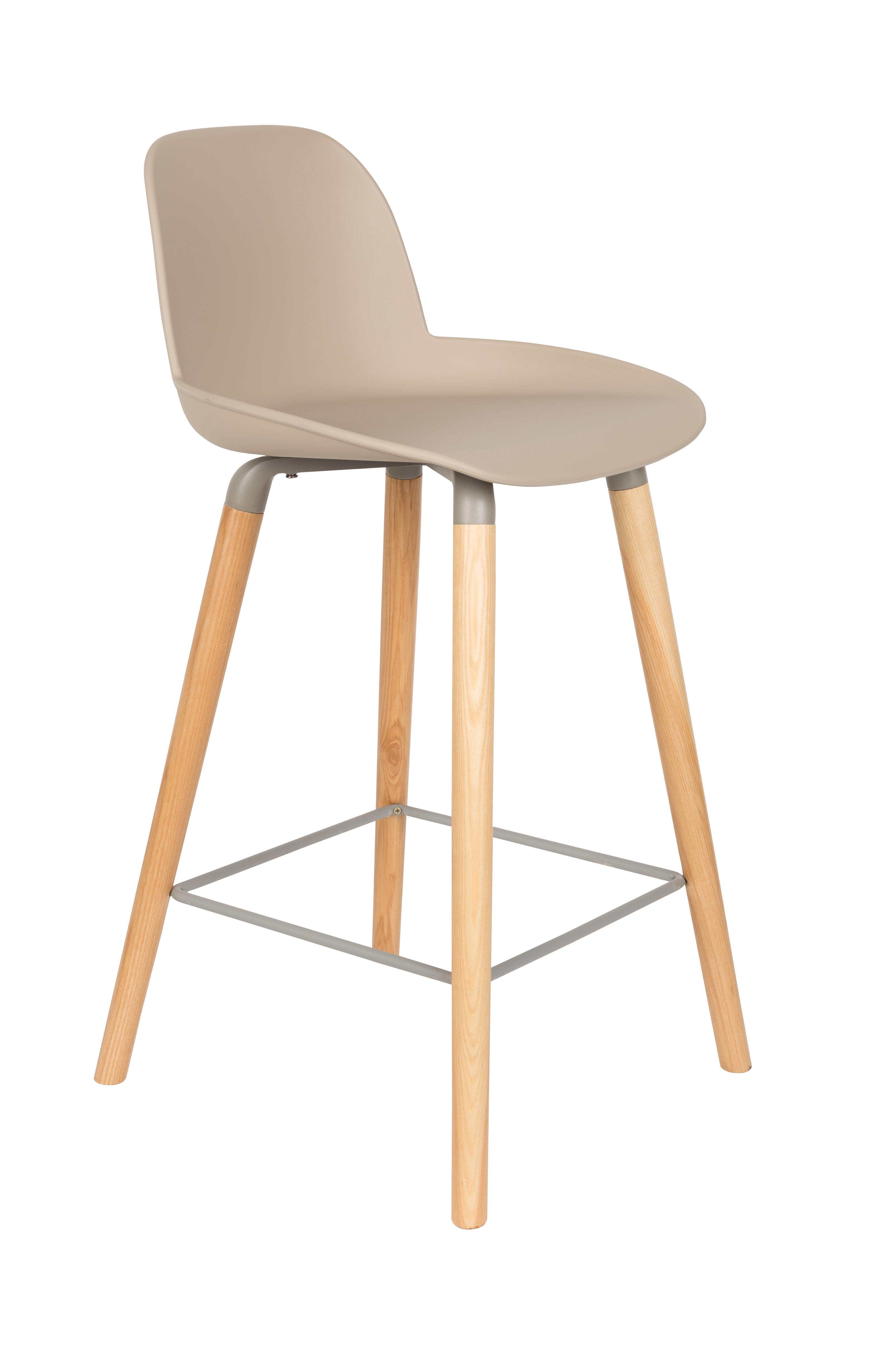 Zuiver Albert Kuip Barstol     Ryglæn Og Fodstøtte Taupe Polypropylen Natur Asketræ  65cm