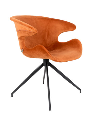 Zuiver Mia Spisebordsstol     Armlæn Orange Fløjl Polyester Og Sort Metal