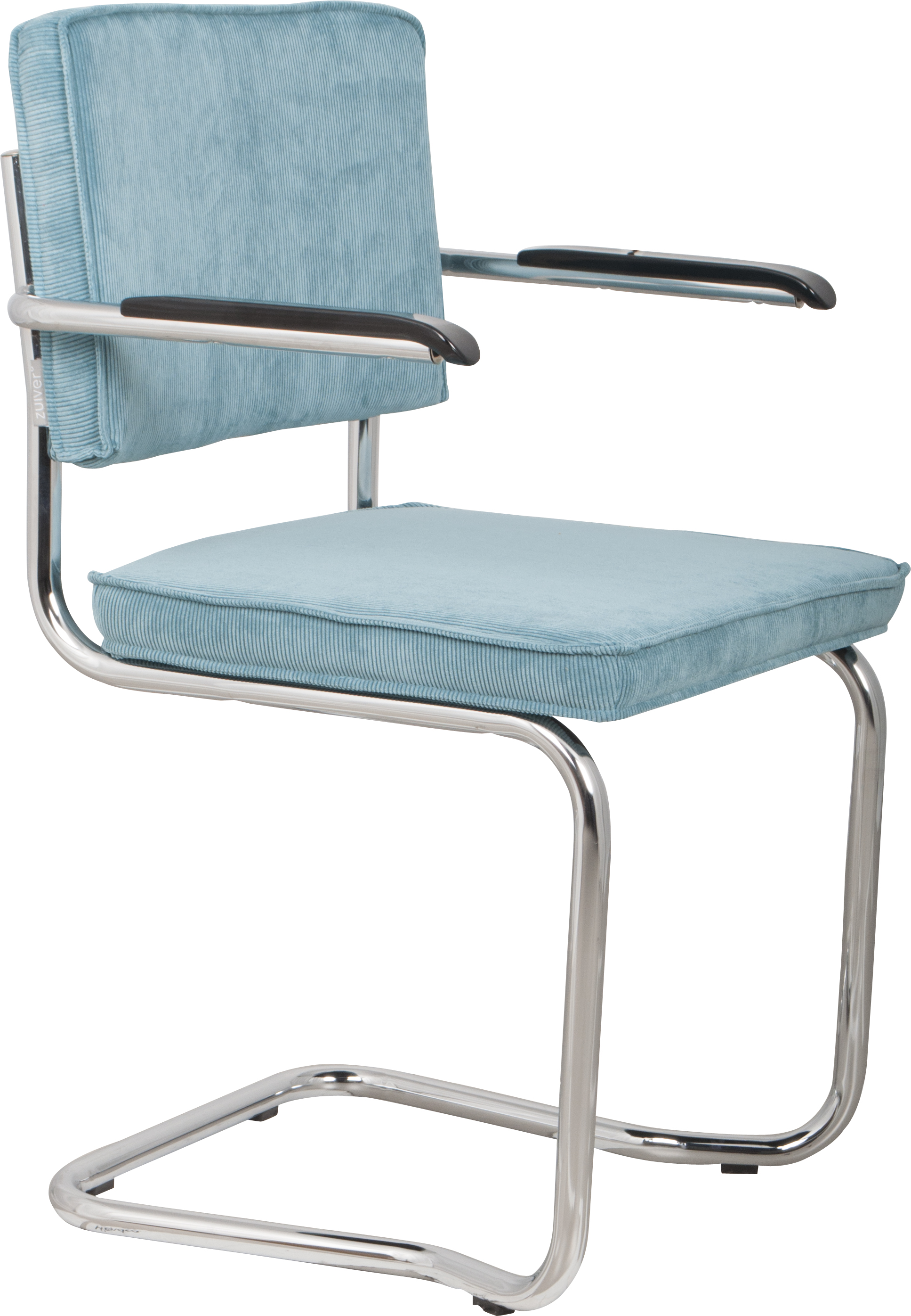 Zuiver Ridge Rib Kink Spisebordsstol     Armlæn Blå Fløjl Polyester Nylon Og Sølv Krom