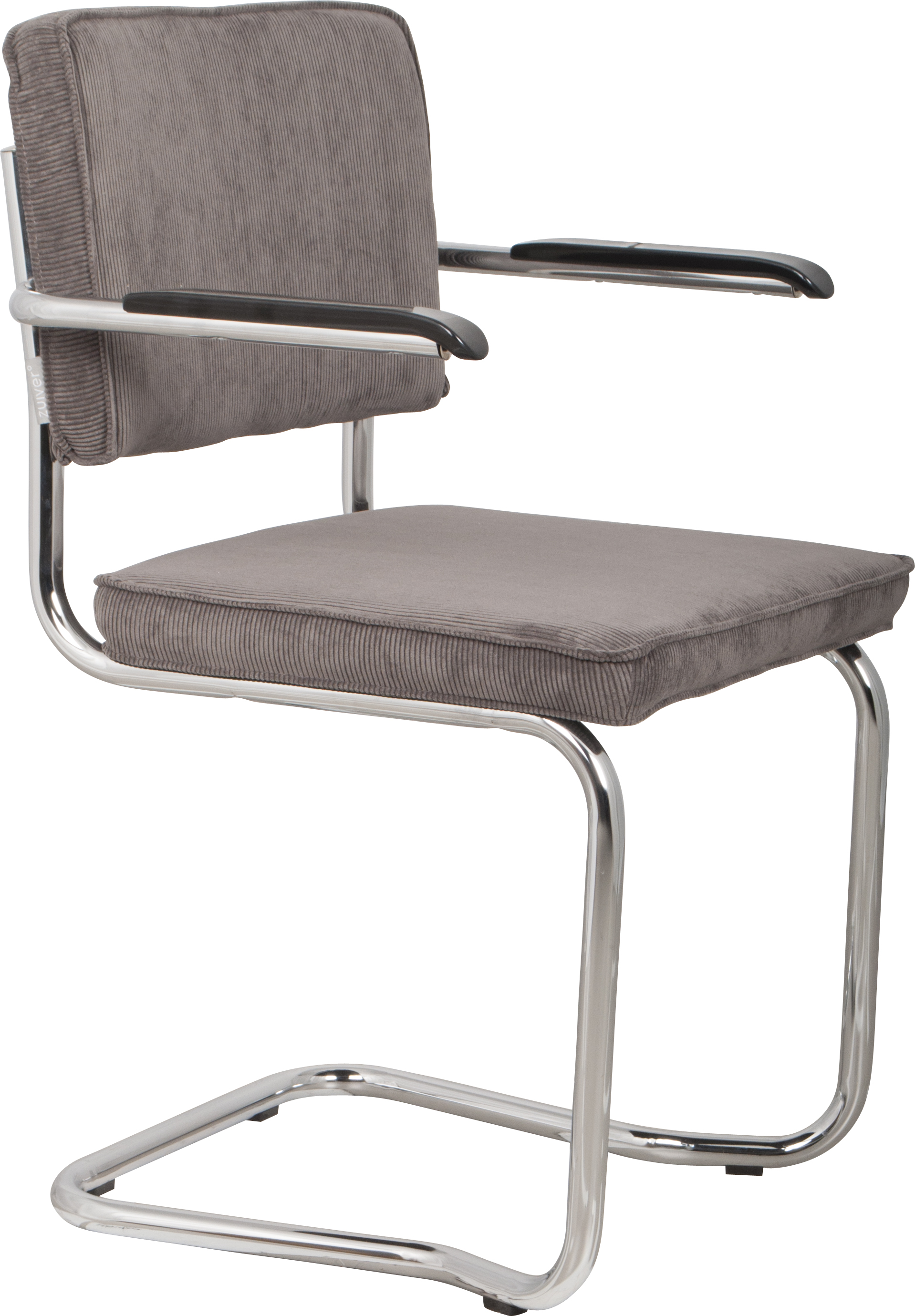 Zuiver Ridge Rib Kink Spisebordsstol     Armlæn Grå Fløjl Polyester Nylon Og Sølv Krom