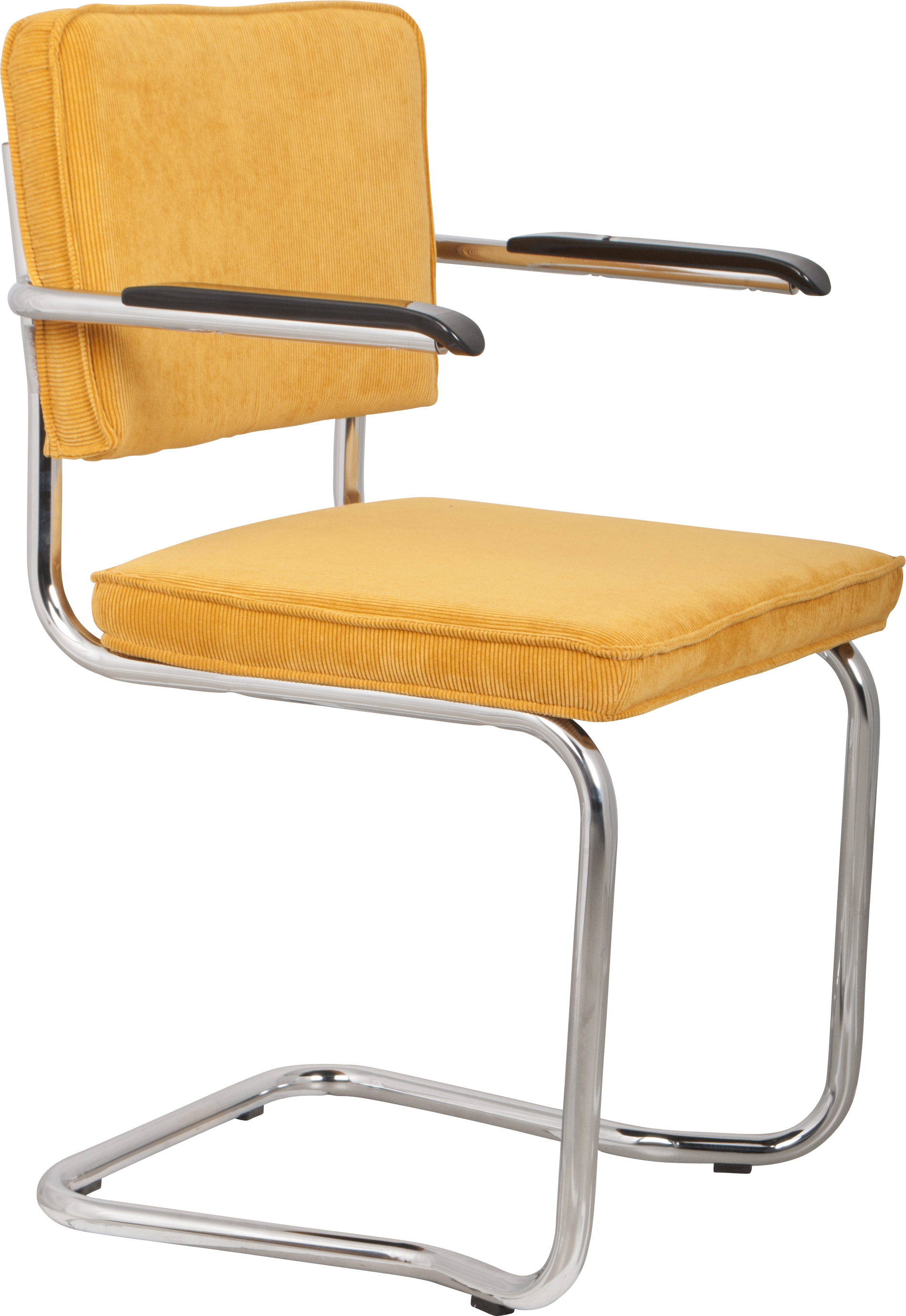 Zuiver Ridge Rib Kink Spisebordsstol     Armlæn Gul Fløjl Polyester Nylon Og Sølv Krom