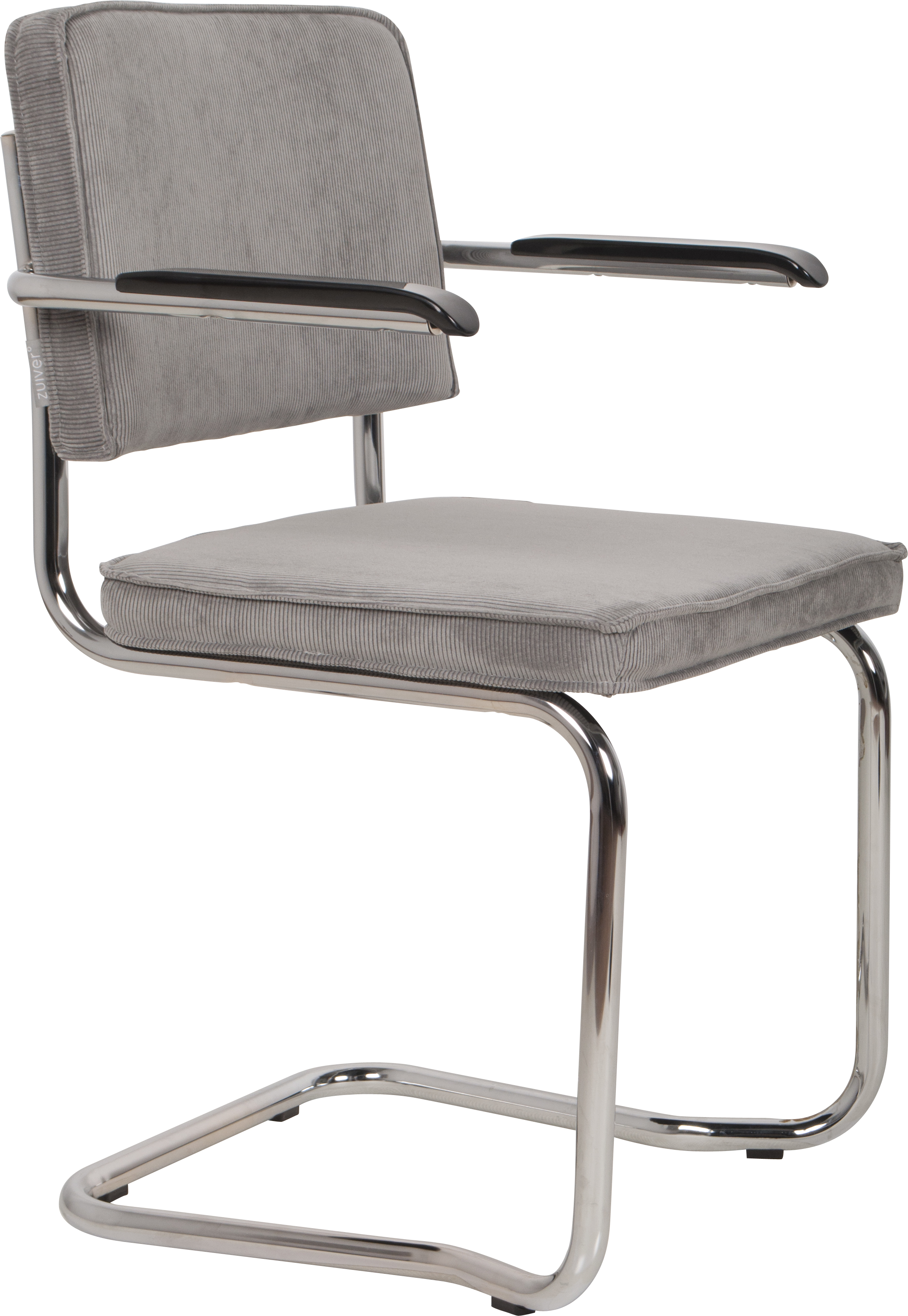 Zuiver Ridge Rib Kink Spisebordsstol     Armlæn Lysegrå Fløjl Polyester Nylon Og Sølv Krom