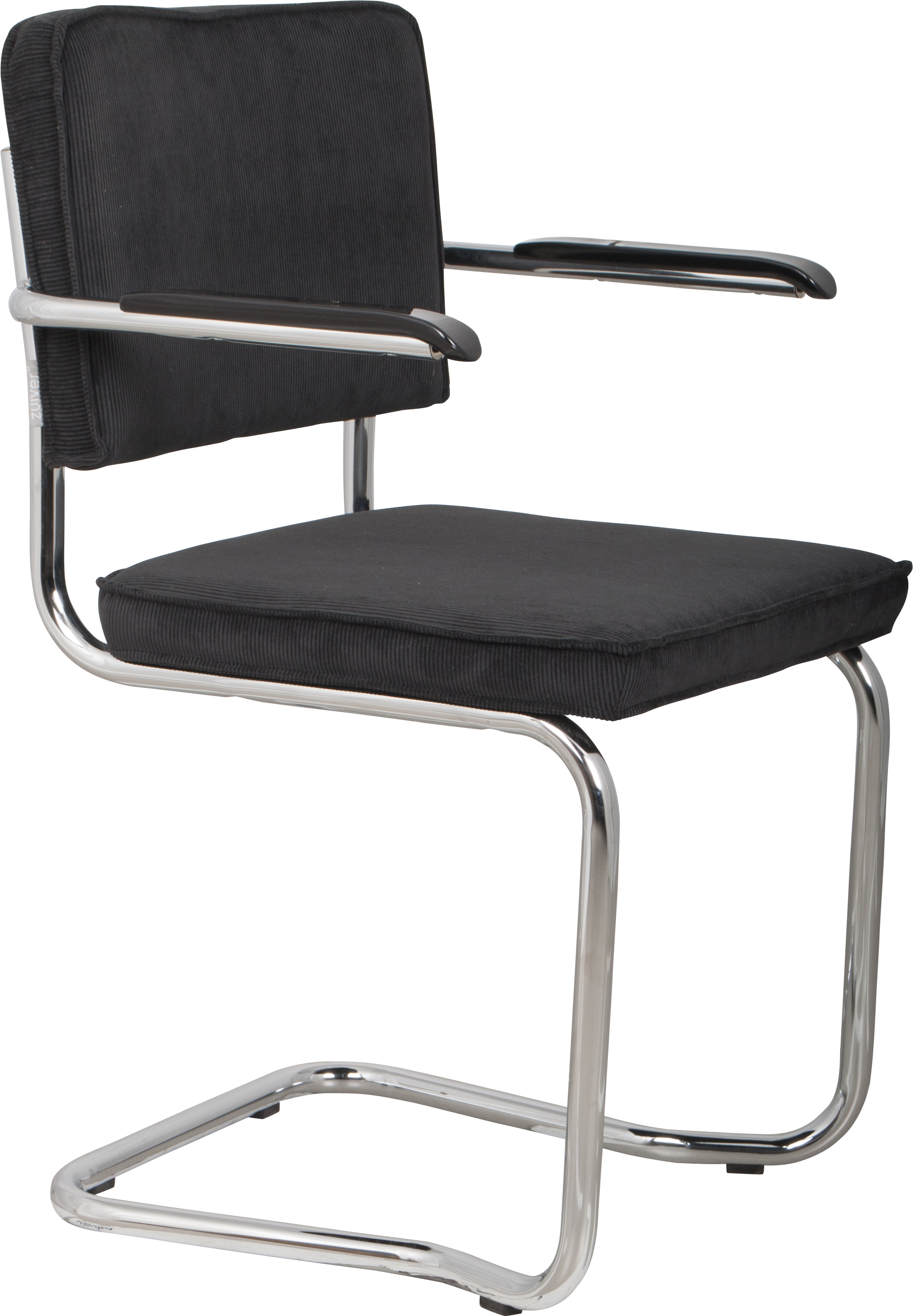 Zuiver Ridge Rib Kink Spisebordsstol     Armlæn Sort Fløjl Polyester Nylon Og Sølv Krom