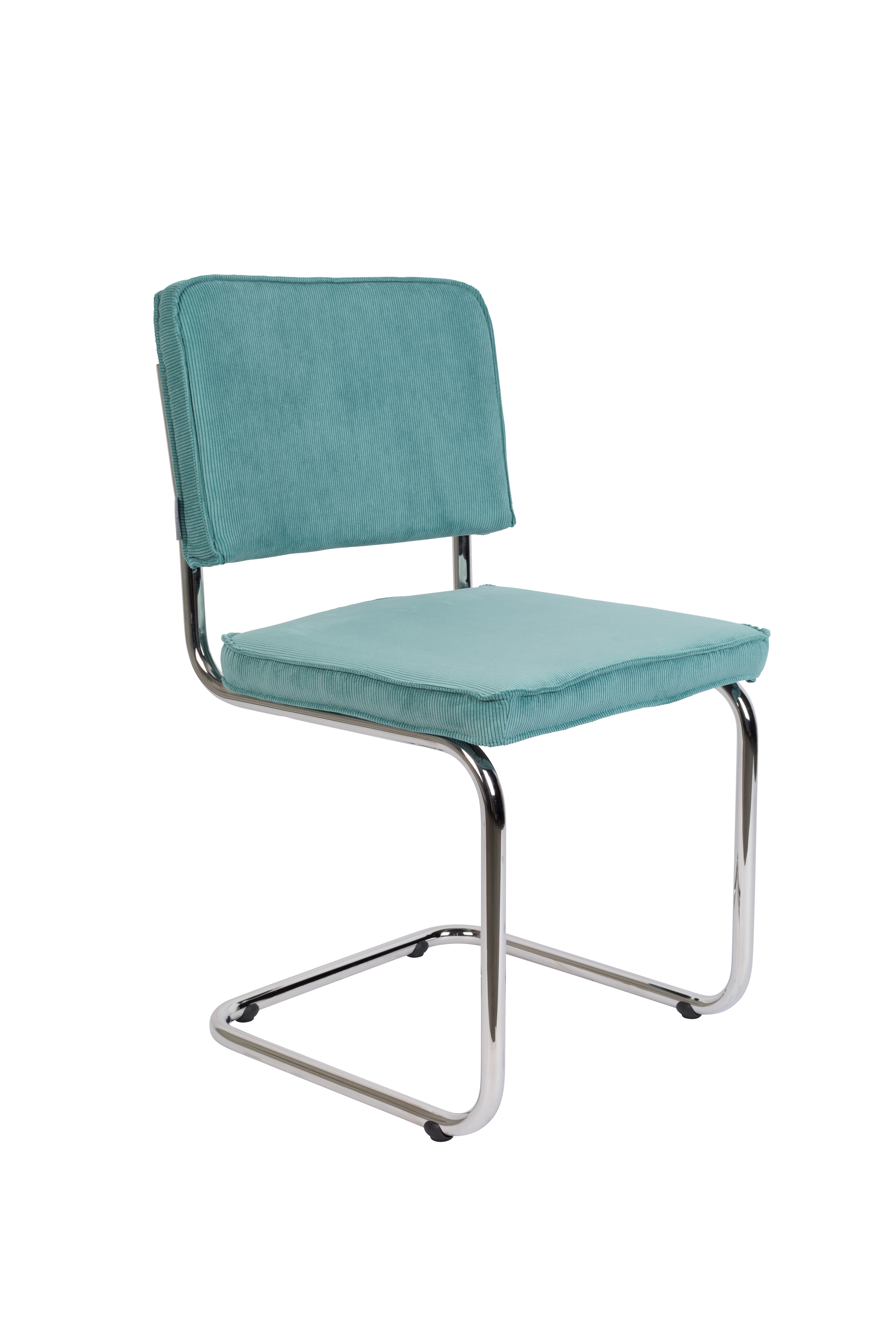 Zuiver Ridge Rib Spisebordsstol Blå Fløjl Polyester Og Sølv Krom