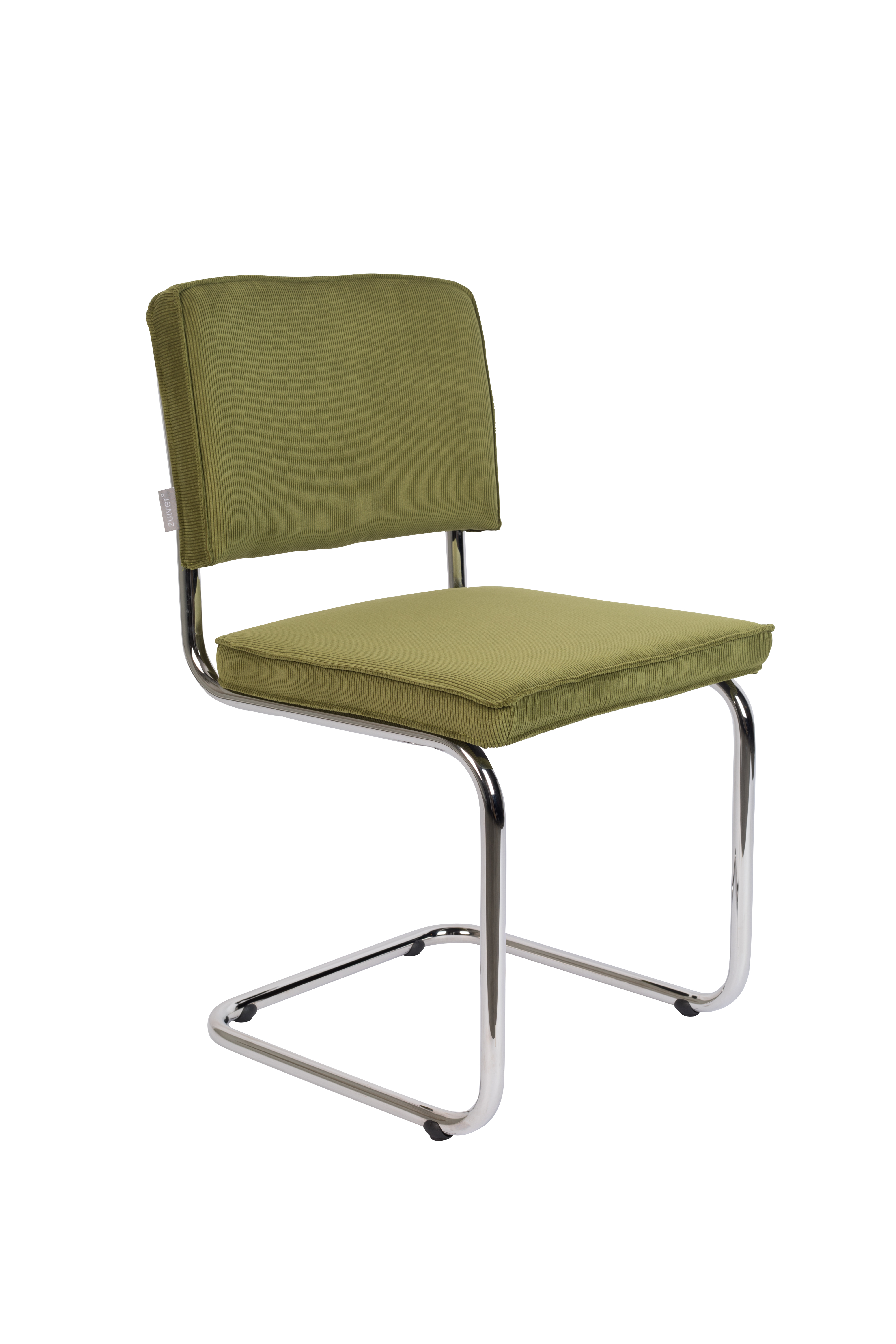 Zuiver Ridge Rib Spisebordsstol Grøn Fløjl Polyester Og Sølv Krom