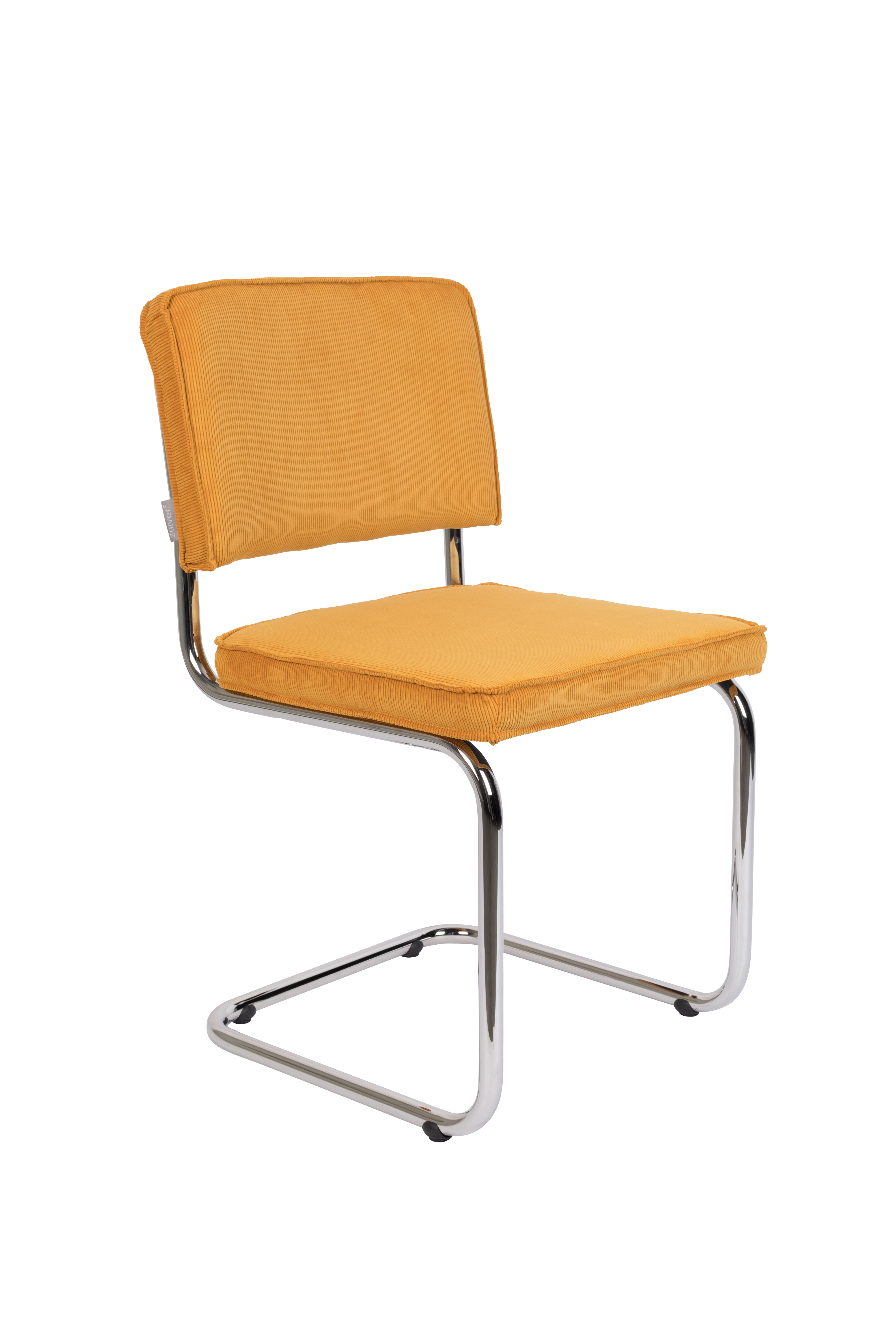 Zuiver Ridge Rib Spisebordsstol Gul Fløjl Polyester Og Sølv Krom