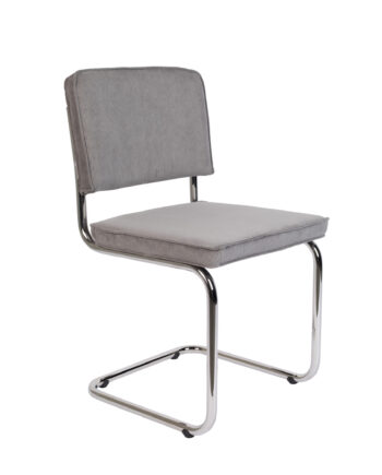Zuiver Ridge Rib Spisebordsstol Lysegrå Fløjl Polyester Og Sølv Krom