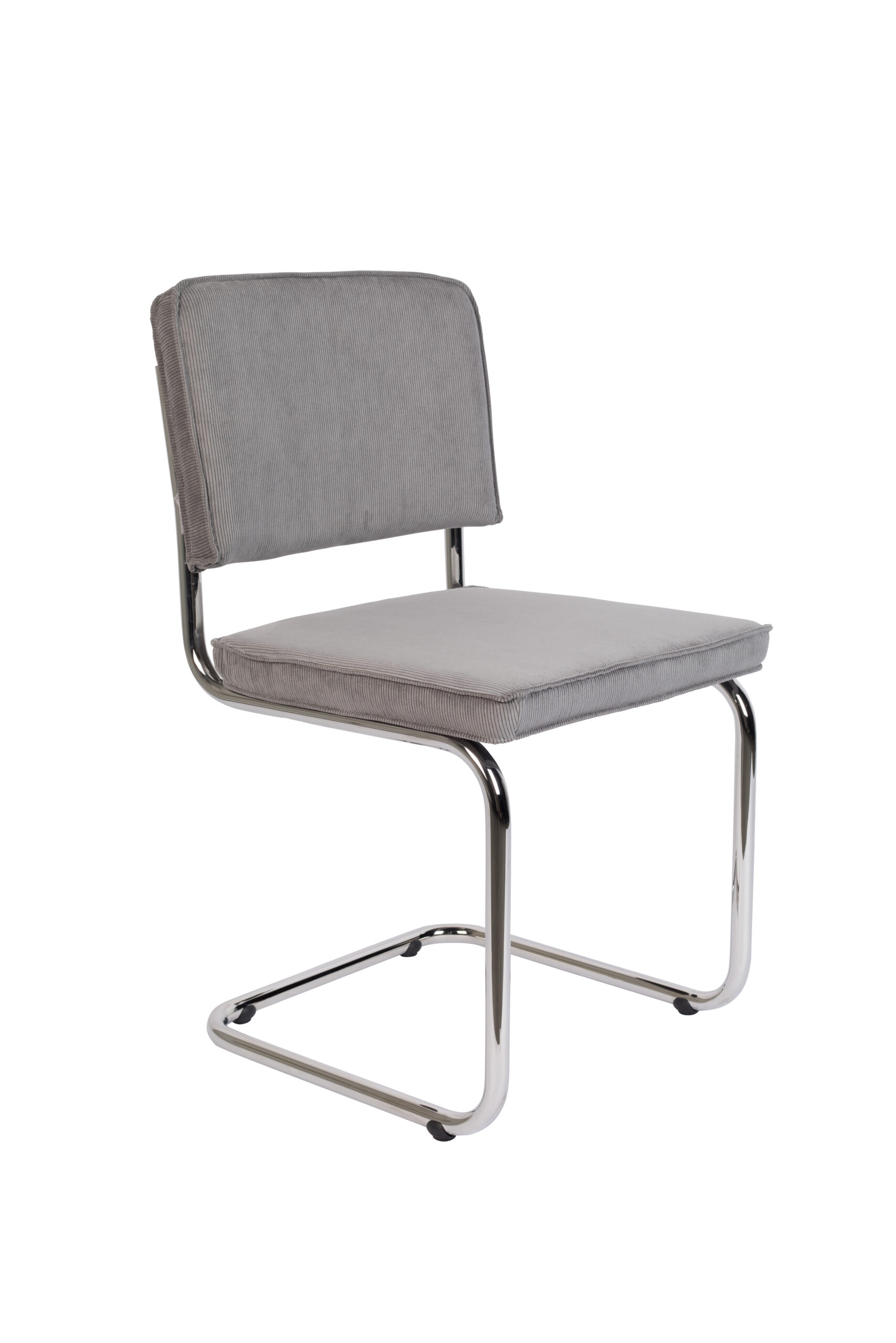 Zuiver Ridge Rib Spisebordsstol Lysegrå Fløjl Polyester Og Sølv Krom