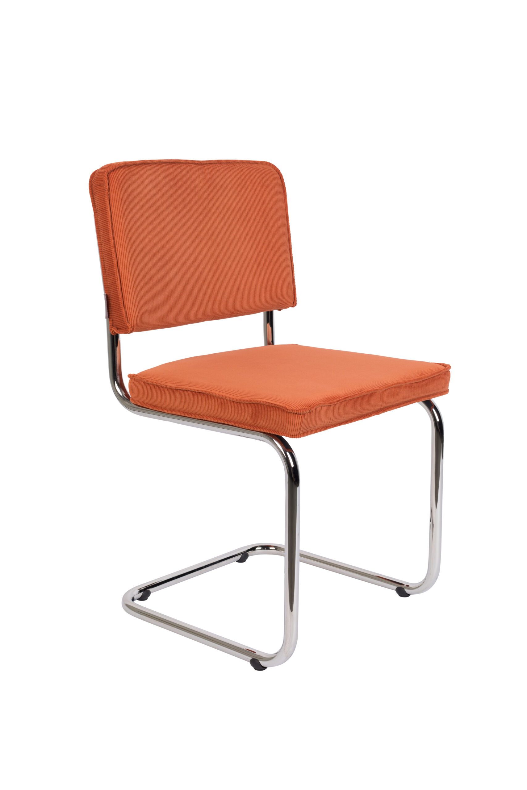 Zuiver Ridge Rib Spisebordsstol Orange Fløjl Polyester Og Sølv Krom