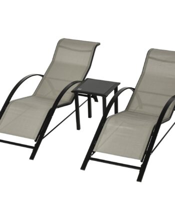 -delt Haveliggestolsæt    Liggestole Og   Sidebord  Metalstel  Grå Sort